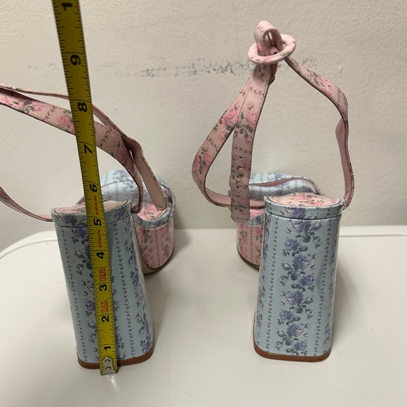 Larroude For Love Shack Fancy Floral Platform Pink and Blue Floral Heels - Picture 9 of 10